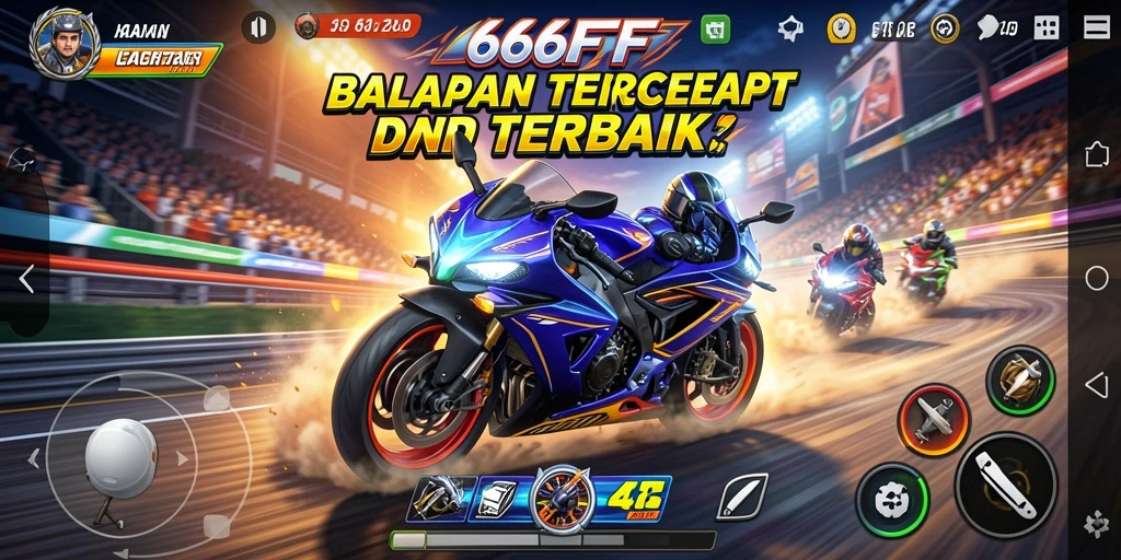 Screenshot gameplay 666FF menunjukkan aksi balapan motor yang intens.