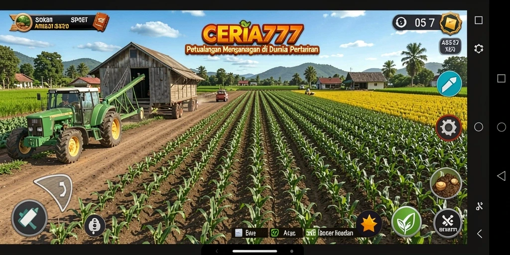 Screenshot gameplay CERIA777 menunjukkan aktivitas seru di ladang pertanian.