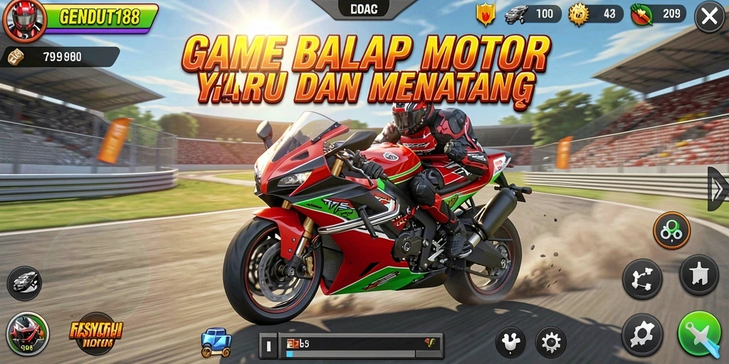 Screenshot gameplay GENDUT188 menampilkan aksi balap motor yang mendebarkan.