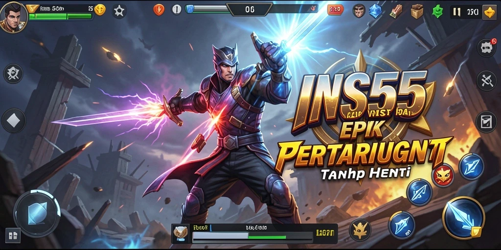 Screenshot gameplay INS55 menampilkan pertarungan dramatis antara karakter.