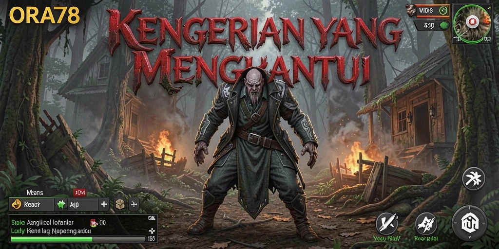 Screenshot gameplay ORA78 dengan suasana horor yang mencekam.