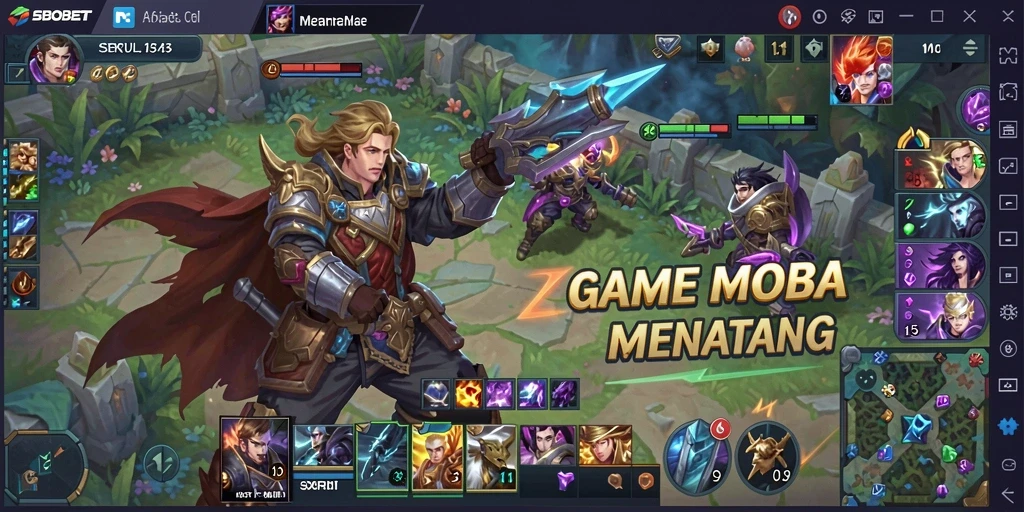 Tangkapan layar gameplay seru SBOBET dengan aksi MOBA yang intens.