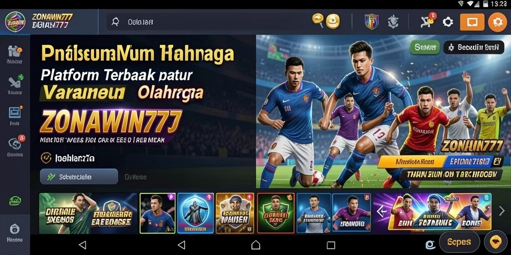 Tampilan utama ZONAWIN777 menunjukkan berbagai opsi taruhan olahraga.